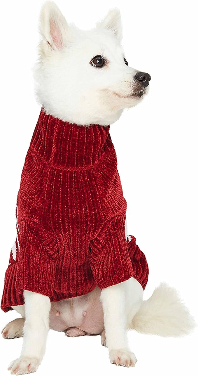 Blueberry Pet Cozy Soft Chenille Classy Striped Dog Sweater in Burgundy Red, Back Length 14", Pack of 1 Clothes for Dogs