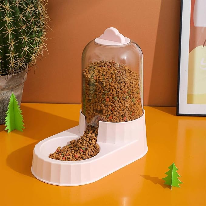 Automatic Feeder, Inclined Feeder with Non-Slip Bottom, Dish Waterer for Puppy Bunnies, Pink Food