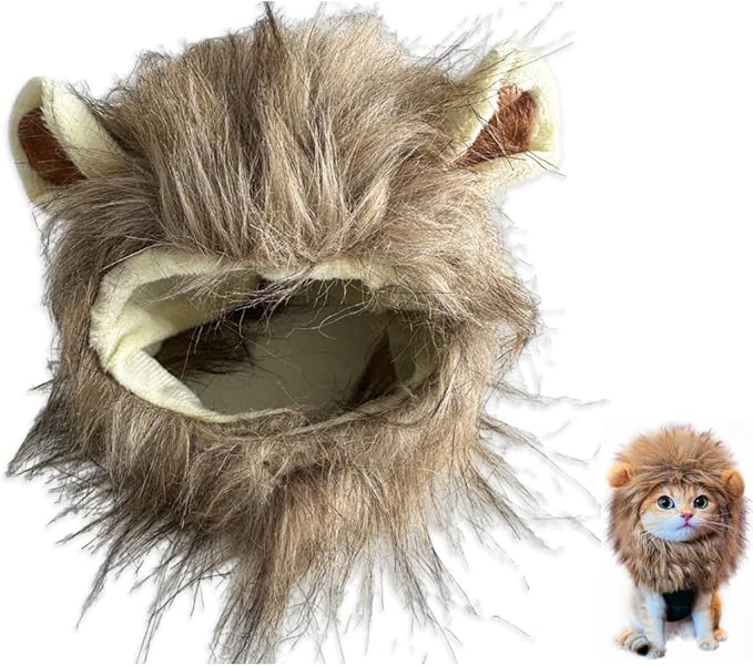 Lion Mane Costume for Cats and Small Dogs, Adjustable Washable Pet Dress with Ears for Halloween Christmas Easter Festival Party Activity(Medium)