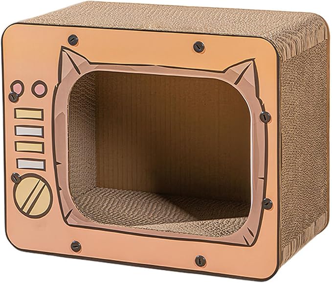 Cat Scratch House, TV Shape Corrugated Bed, Cat Furniture & Side Table for Living Room and Bedroom Decoration, Enrichment Play Exercise Boredom (#1)