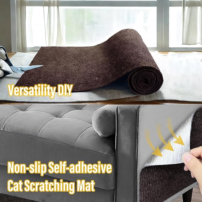 YONGJOY Cat Scratch Couch Furniture Protector, Adhesive Cat Scratch Pad Deterrent for Furniture, DIY Climbing Scratcher for Indoor Cats (Brown, 78.7x15.8 in)