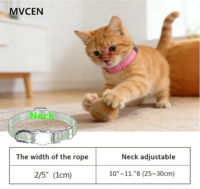 MVCEN Personalized Cat Collar,Personalized Nylon Cat Collar Breakaway with Bell - Custom Embroidered Text ID Collars with Pet Name and Phone Number