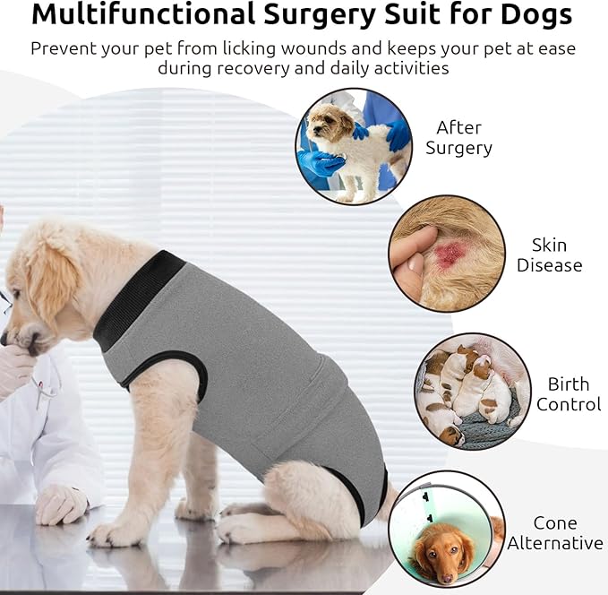 Queenmore Recovery Suit for Dogs Cats After Surgery,Dog Surgical Recovery Suit Onesie,Anti Licking Pet Female Post-Operative Spayed Neutered Puppy Surgical Clothes for Abdominal Wounds, Grey 3XL