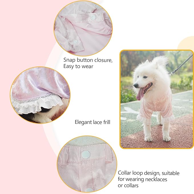 MAMORE Dog Shirts Dress, Elegant Embroidery Couple Dog Clothes for Girl Boy Small Medium Dogs Puppy Cats Set (Pink, Large)