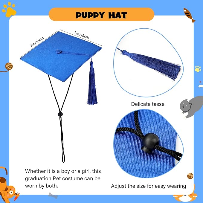 Dog Graduation Cap and Gown, Dogs Cats Graduation Holiday Halloween Costume Accessory(Blue,X-Small)