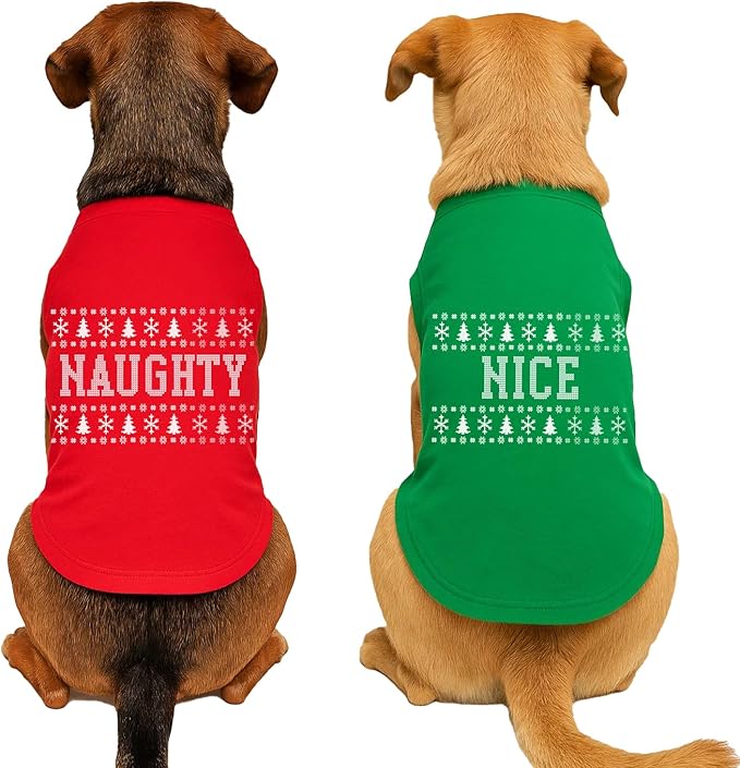 Naughty Ugly Sweater Dog Tee Shirt | Sleeveless Breeds | Christmas | Holiday Season | Winter Wonderland | Gift |Green, 4X-Large 974
