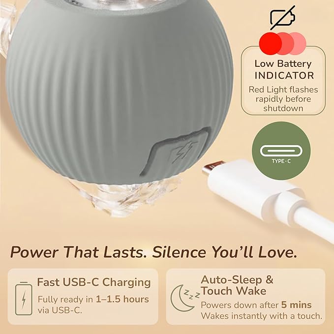 Smart Ball 2.0 - Automatic Cat Toy & Interactive Dog Toys for Small Dogs - Moving Cat Toy Ball for Indoor Cats - Motion Activated, Light Up, USB-C Rechargeable Pet Toy, 2 Speed Modes [Gray]