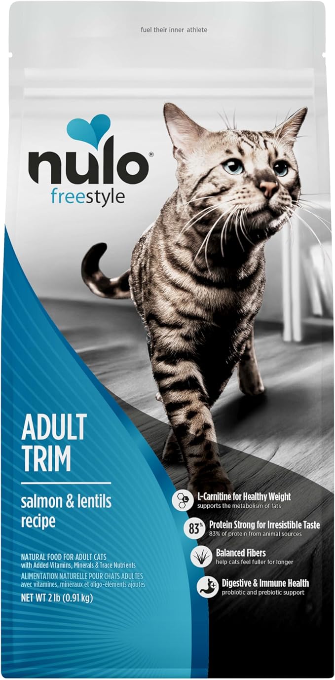 Nulo Freestyle Adult Trim Dry Cat Food - Salmon & Lentils, High Protein, Grain Free, Weight Management Kibble with Probiotics & L-Carnitine, 2lb Bag