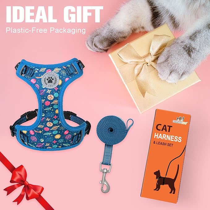 BEAUTYZOO Cat Harness and Leash Set for Walking Escape Proof, Neck Release Adjustable Harness for Kitten Puppy Small Medium Large Cats, Soft Cute Easy Control Small Cat Harness for Cats Boy and Girls