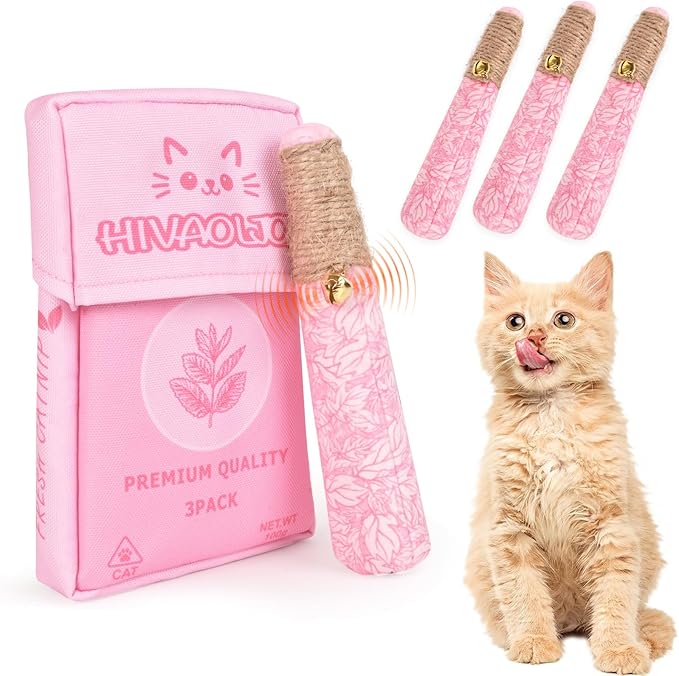 3 Pack Catnip Toys for Cats, Funny Cat Toys with Dental Rope & Fun Bell,100% Pure Organic Catnip Toys,Cat Chew Toy Bite-Resistant Kitten Teething Chew Toys,Anxiety Relief Cat Toys for Indoor Cats