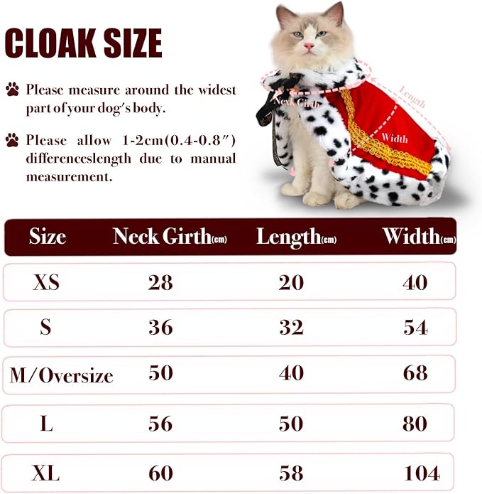 Lovelyshop pet Serial Lux Fur Blue Cat Dog Cloak for Halloween Costumes, King Queen Prince and Princess Cosplay-S