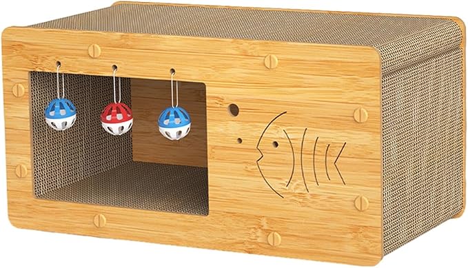 Cat Nest Cat Bed with Scratching Board Activity Toys Non Slip Decoration Multifunctional Crafts Furniture Protection Cat Cardboard Bed, Fish Pattern, L