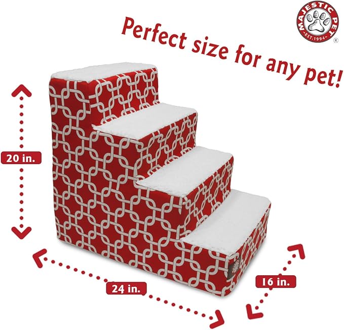 Majestic Pet Portable Pet Stairs | Soft Sherpa Steps Foam Feeling | Steps for Dogs & Cats | Dog & Cat Ramp | Perfect for Bed & Sofa | Indoor Only | Max Weight: up to 250 Lbs, Red
