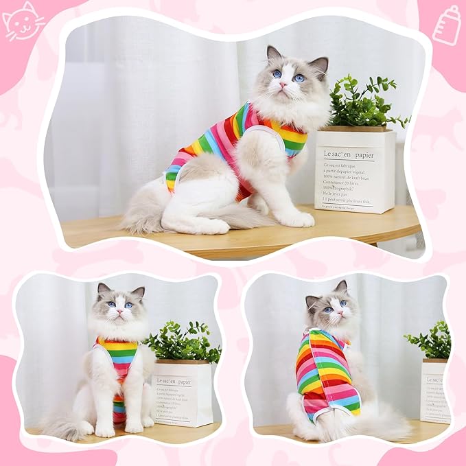 Coppthinktu Cat Recovery Suit Female Cats Onesie for Cats, Breathable Cat Surgery Suit for Surgical Abdominal Wounds Skin Diseases, Cute Kitten Spay Recovery Suit E-Collar Alternative Anti Licking