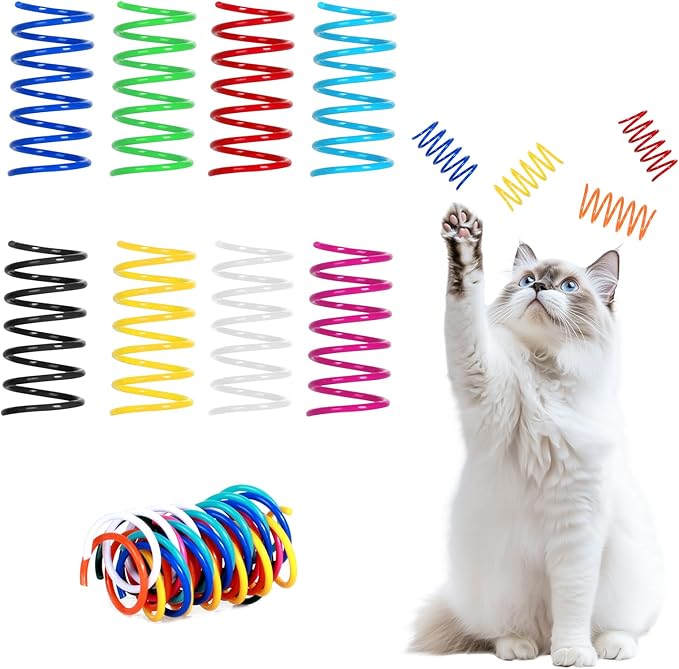 120 Pack 8 Colors Cat Spring Toys, Interactive Coil Springs, Kitten Toys Spiral Springs for Indoor Cats Swatting, Biting, Hunting