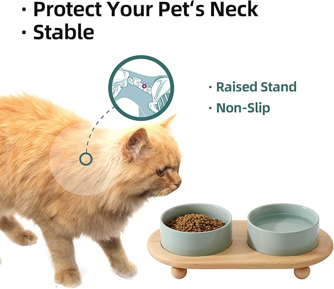 Havniva Raised Cat Bowls Water Bowl 5.1” Elevated Ceramic Cat Food and Water Bowl Whisker Friendly Pet Food Bowls for Indoor Cats, Wide Cat Water Dish Prevent Whisker Fatigue Non Slip Cat Feeder