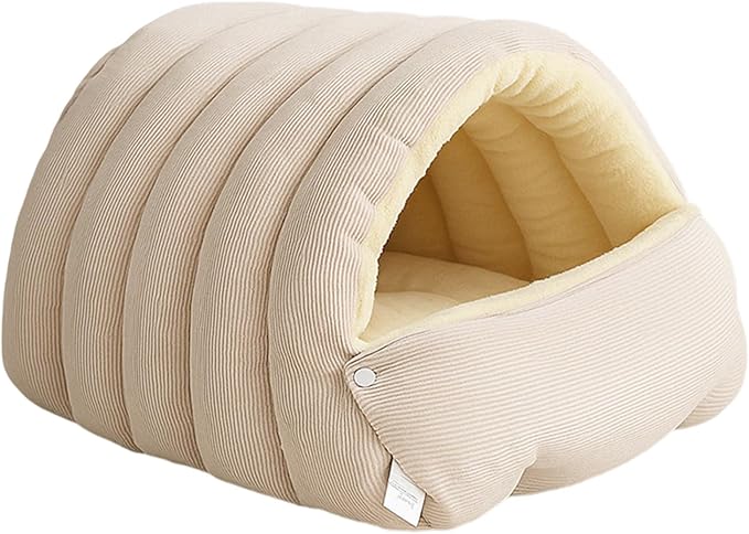 Washable Enclosed Cats House with Removable Cover Soft Plush Bed for Stress Relief Antislip Base Indoor Pet Furniture Detachable Pet Bed Cover