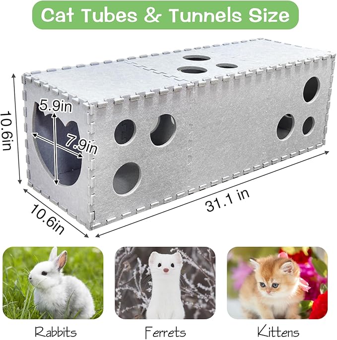 Fhiny Cat Tunnel for Indoor Cats, 14 PCS Felt Peekaboo Cat Cave with Interactive Peep Holes Foldable Kitten Play Tubes & Tunnels Cat Hideaway Cave Soft Felt Toys for Small & Medium Cats Up to 10lb