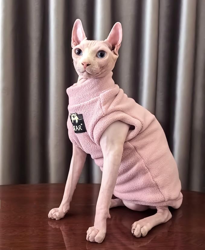 Sphynx Cat Clothes Hairless Cat Warm Fleece Vest Elastic Winter Sweater Outfit, Pet Clothes for Sphynx Cat Coat for Cats and Small Dogs Apparel, Hairless cat Shirts Sweaters (Pink, X-Large)