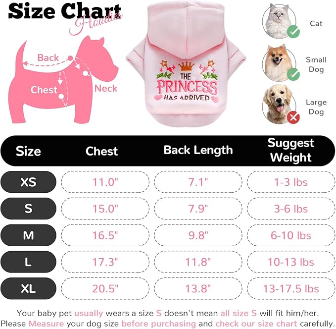 ABRRLO Small Dog Hoodie Clothes Cute Pink Princess Fleece Dog Sweater for Small Dogs Cats Girl Warm Puppy Sweatshirt with Leash D Ring Fall Winter XS Pet Outfits Chihuahua Yorkie Shihtzu(Pink,M)