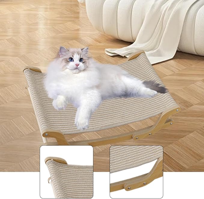 Baoblaze Cat Scratcher Bed Scratching Board Sturdy Playing Resting Protect Furniture Chair Lounge for Indoor Cats Wood Scratch Lounger, Linen Cushion