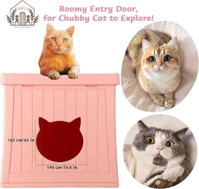 EHHLY Heavy Duty Cat House Waterproof, Hidden Cat Litter Box Enclosure with Flip Lid for Easy Cleaning, Extra Thick Insulated Cat House Outdoor, Winter Feral Cat Shelter Weatherproof, Blush
