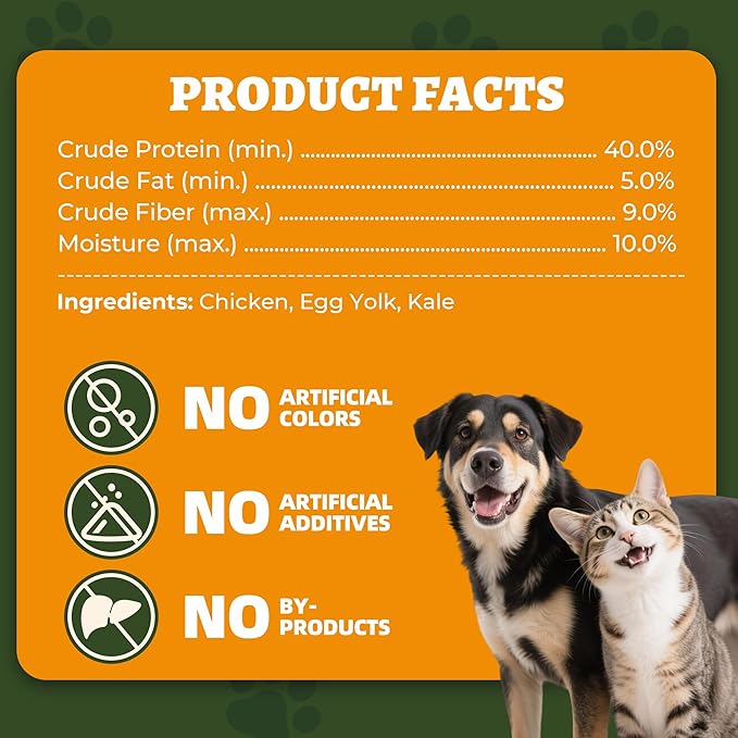 Wellix Freeze Dried Dog and Cat Food Toppers with Kale & Egg Yolk for Picky Pet - High Protein Low Calorie Dog Treats to Support Digestive & Skin Health - Healthy Cat Treats for Indoor Cats 7.05oz