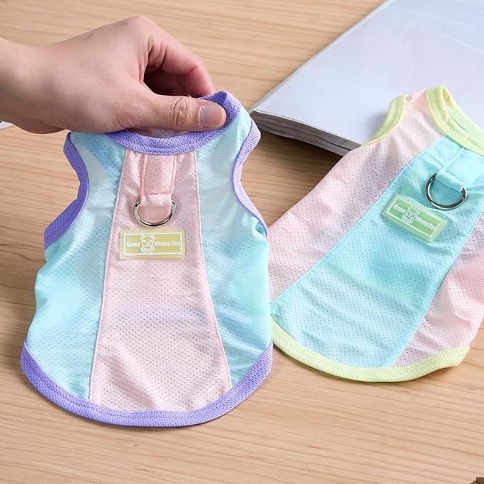 Ice Silk Fluorescent Tank top with Traction Ring, Suitable for Small/Medium Dogs, pet Dog Sun Protection Breathable Outdoor Walking Tank Top