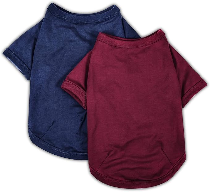 Koneseve Dog Shirts Soft Cotton Dog Clothes Stretchy T-Shirt for Small Medium Large Dogs Cat Shirt Breathable Puppy Outfit Kitten Apparel Pet Pullover Tee Blank Basic Sweatshirt 2-Pack Blue & Red 2XL