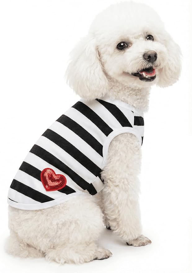 Pet Dog Striped T-Shirt Dogs Cats Cotton Vest Spring Summer Pet Apparel Tee Shirt Suitable for Small Medium Large Pets French Bulldog Bichon Clothes