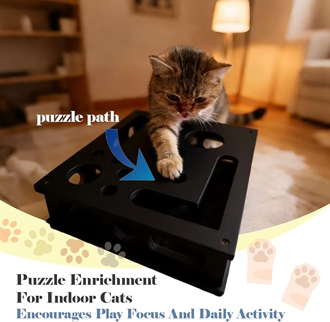 Cat Nail File Puzzle Enrichment Box, Wooden Cat Scratch Puzzle Box with Sandpaper Inside, Cat Scratch Puzzle Enrichment Box Nail File, Stress-Free Alternative to Clippers and Grinders for Indoor Cats