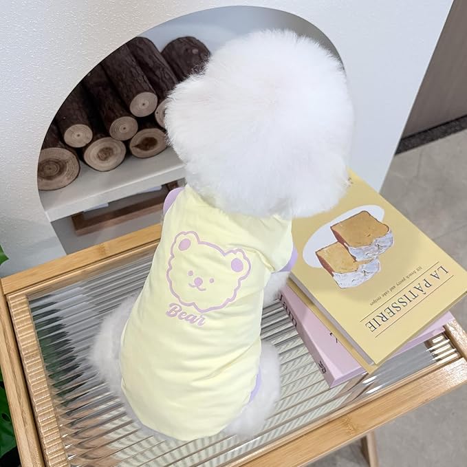 Dog Cat Summer Tank Top T-Shirt - Breathable Cool Ice Silk Sun Protection Pet Tank Top with Bear Print, Soft Stretch Puppy Clothes for Small and Medium Dogs and Cats
