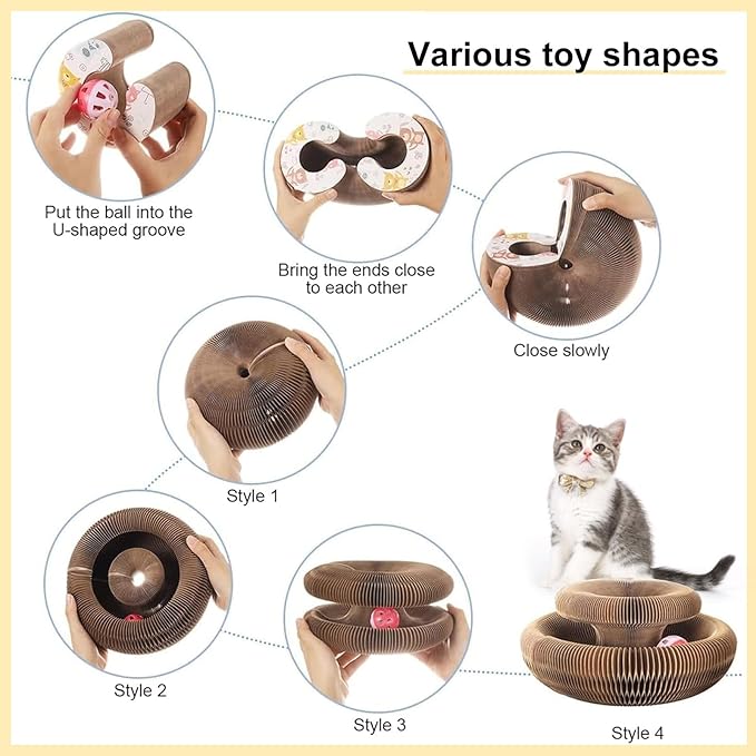 3PCS Kitty Curls Cat Toy,Magic Organ Cat Toy,Cat Scratcher for Grinding Claw Cardboard Cat Toys,Interactive Scratch Pad with Toy Ball