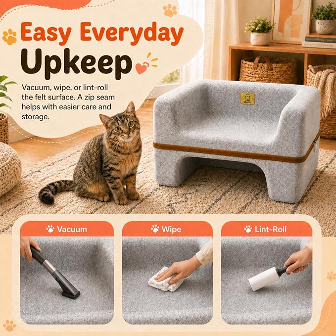 Cat Bed for Indoor Cats, 2-Tier Cat Cave Bed with Top Lounge & Lower Hideaway, Washable PET Felt Cat Sofa for Living Room, Bedroom, Apartment, Scratch-Friendly Cat Furniture, Light Gray