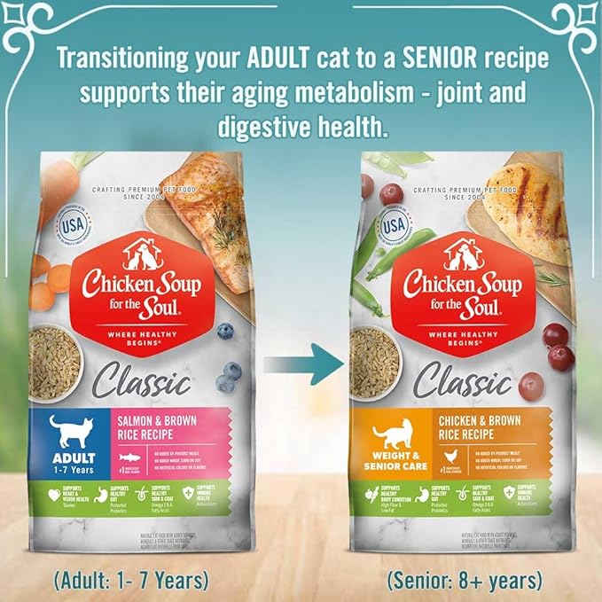 Chicken Soup for the Soul All Natural Premium Adult Dry Cat Food, Real Meat First Ingredient, No By-Products, Supports Heart, Gut & Immune Health, Salmon & Brown Rice, 4.5lb