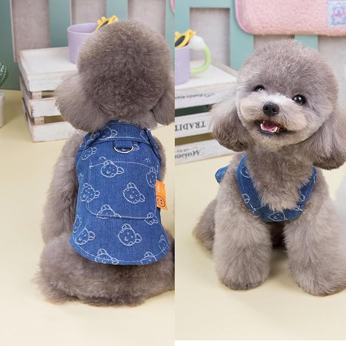Walking-Ready Pet Jeans - Breathable Denim with D-Ring & Snap Buttons | Matching Bear Outfits for Dog & Cat Couples | Machine Washable (S-XL) (Large, Jacket with Bear)