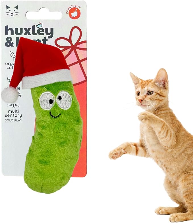 Huxley & Kent Plush Cat Toy - Holiday Interactive Catnip Toy for Cats & Kittens - Soft with Crinkle & Catnip - Fun Indoor Play - Dilly Claus