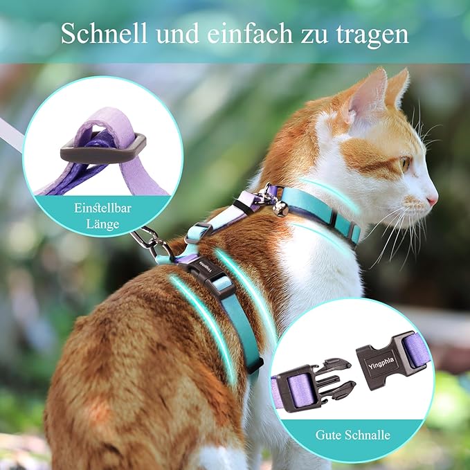 Cat Harness and Leash Set, Collars,Car Seat Belt [4 in 1 Detachable & Adjustable] Escape Proof Cat Harness, Comfortable Soft Lightweight, Walking Travel Kitten Harness for Small Medium Large Cats (M)