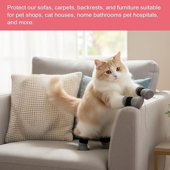 8Pcs Cat Mittens to Prevent Scratching, Adjustable Cat Booties Kitten Mittens, Mesh Breathable Cats Claw Protectors Covers, Anti Scratch Cats Shoes Socks Booties for Pet Bathing Cutting Nails