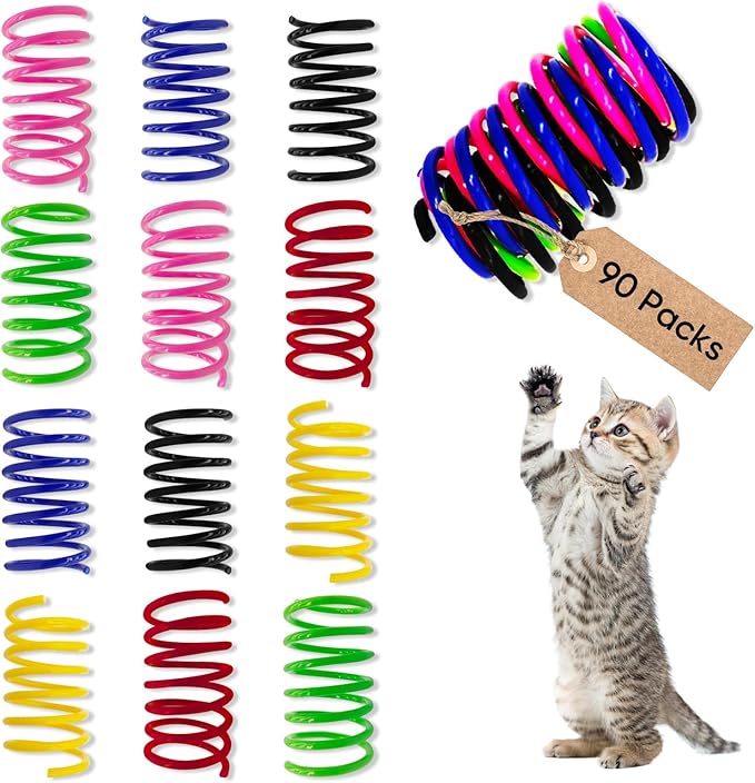6Colors Plastic Spring Cat Toys, 90 Pack Spiral Springs for Indoor Cats to Swat, Bite, Hunt, Interactive Toys for Cats and Kittens