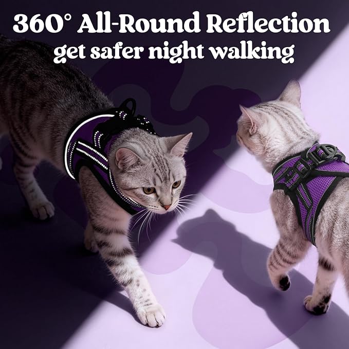rabbitgoo Cat Harness and Leash Set for Walking Escape Proof, Adjustable Soft Kittens Vest with Reflective Strip for Cats, Comfortable Outdoor Vest, Purple, L