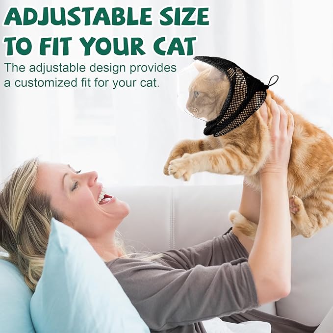 Adjustable Cat Muzzle for Grooming, Breathable Cat Muzzle with Transparent Anti-Bite Mask for Nail Trimming Bathing Vet Visits