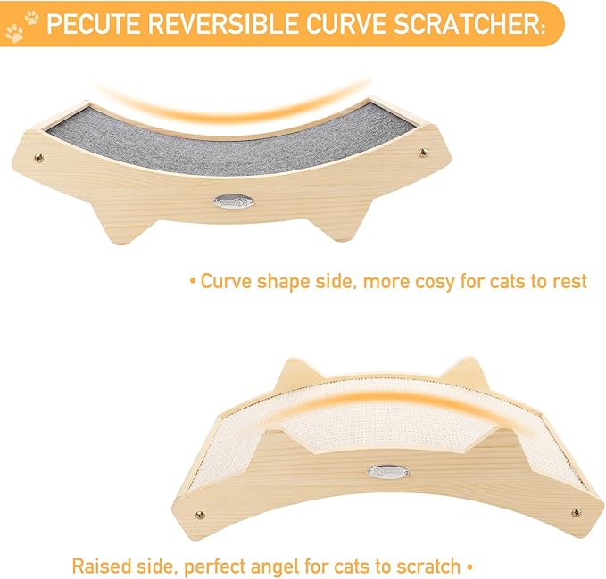 Double-Sided Sisal Cat Scratcher, Cat Scratchers for Indoor Cats with Natural Sisal + Carpet Cloth, Durable Solid Wooden Structure Scratch Pad, 16.5 x 10.8in