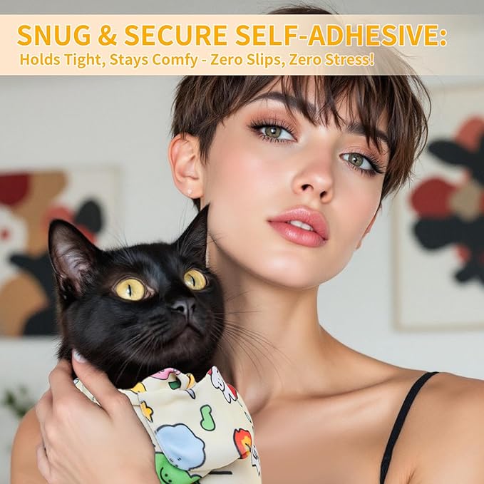 Cat Wrap, Soft and Comfortable Cat Wrap for Cutting Nails, Multifunctional Grooming Wrap for Stress-Free Nail Trimming, Yellow S-17.7inch (Within 5lbs)