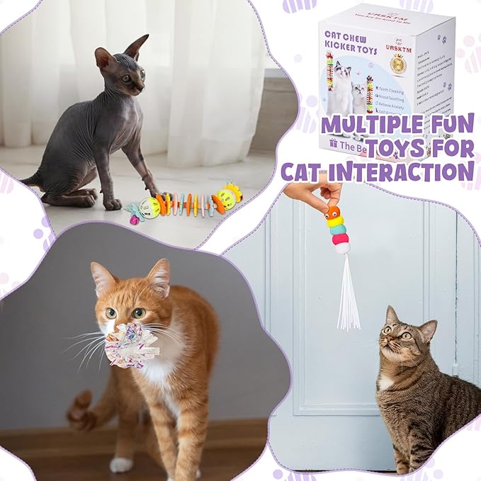 2 Pack Cat Toys with Catnip Bell Sound, Durable Interactive Cat Chew & Kicker Toys for Indoor Kittens & Cats Exercise, Safe Kitten Teething Toys for All Breeds Self Play, 7.8 Inchs, Colorful