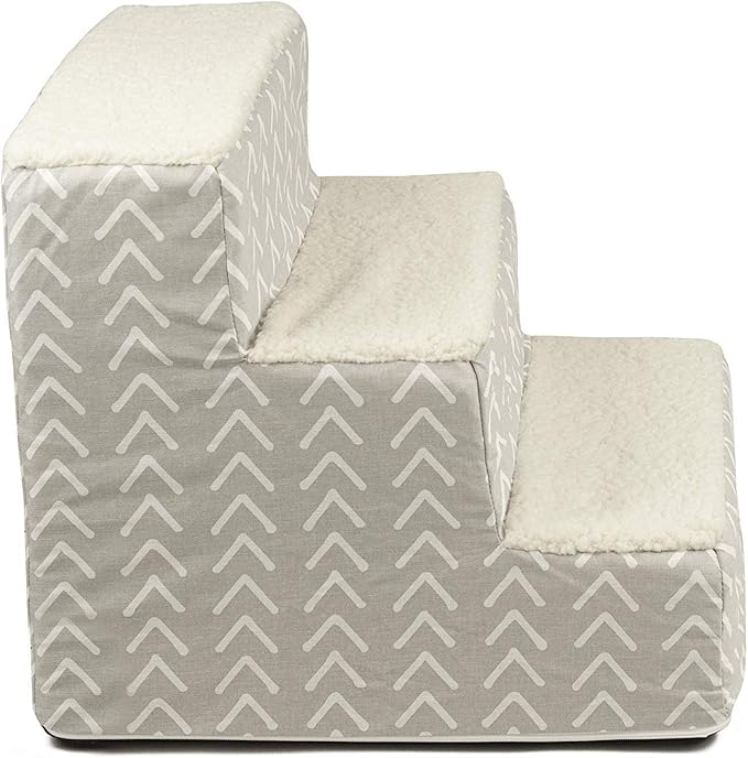 Majestic Pet 3 Step Portable Dog Stairs for Small Dogs to get on Bed Supports 250 lbs or Less – Dog Steps for High Bed with Machine Washable Cover –Pet Stairs for Cats Boho Arrow Light Gray