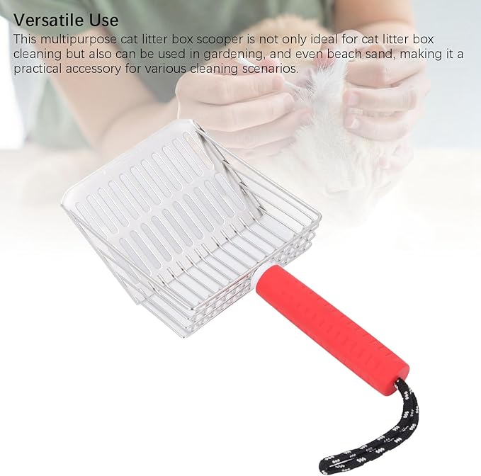 Cat Litter Scoop, Removable Handle Cat Litter Sifter, Stainless Steel Fast Filtration Cat Litter Shovel for Kitten Cat Dog Poop (Red)