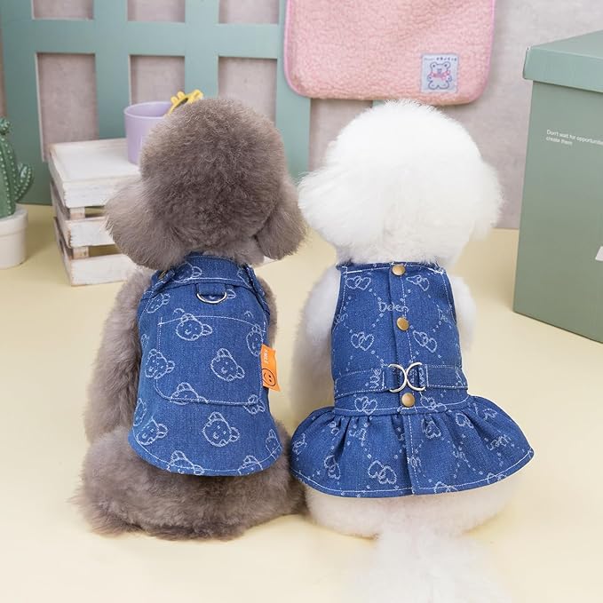 Walking-Ready Pet Jeans - Breathable Denim with D-Ring & Snap Buttons | Matching Bear Outfits for Dog & Cat Couples | Machine Washable (S-XL) (X-Large, Jacket with Bear)