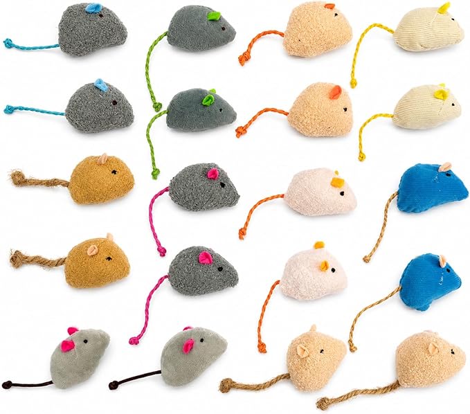 20-Pack Catnip Mouse Toys - Assorted Colors, Plush Mice with Catnip, Interactive Cat Toys for Indoor Kittens & Adults, Durable Cat Teaser Set