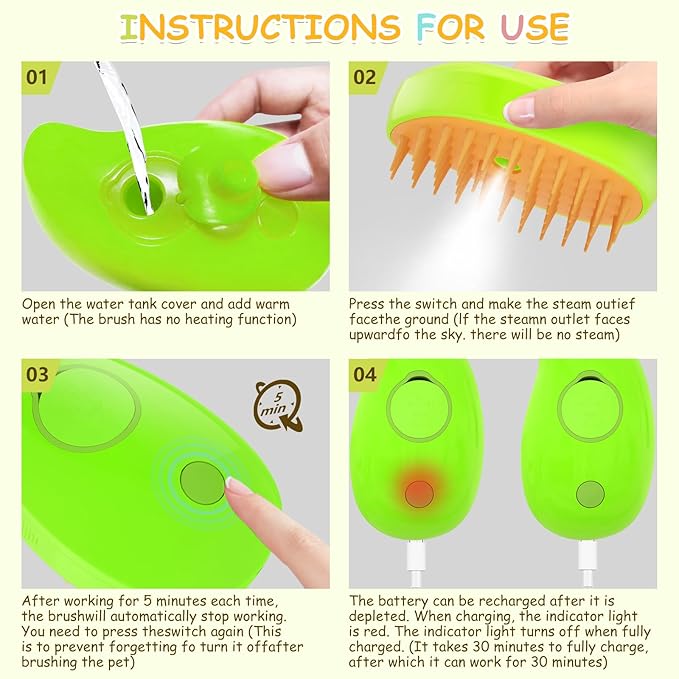 Rechargeable 3-in-1 Silicone Steaming Brush for Detangling and Grooming Pets - Multifunctional Hair Comb for Cats (Yellow)